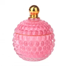 China 3oz 8oz colored opaque pink hobnail gold rim glass candle jar with gold tip lid manufacturer