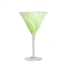 China Lead free crystal 200ml 8oz striped green goblets cocktail Martini glass manufacturer