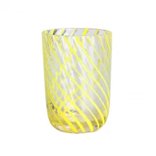 China Lead free crystal 400ml 14oz striped yellow glass tumbler cup manufacturer