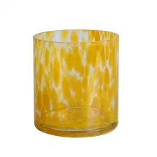 China Handmade 500ml 12oz yellow Confetti glass candle jar manufacturer