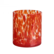 China Handmade 250ml 7oz reddish orange fritted Confetti glass candle jar manufacturer