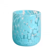 China Handmade round bottom 300ml 8oz blue fritted Confetti glass candle jar manufacturer