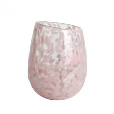 China Handmade 1000ml 30oz pink fritted Confetti slanted rim glass candle jar manufacturer