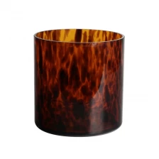 China Handmade 1000ml 27oz huge cylindrical leopard black spotted Confetti glass candle jar manufacturer