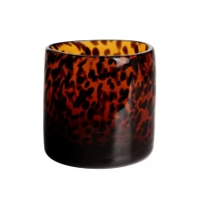 China Handmade 240ml 6oz cylindrical leopard black spotted Confetti glass candle jar manufacturer