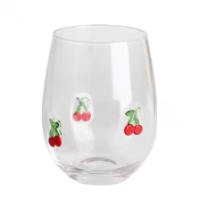 China Creative Transparent Wedding 3D cherry inlay decoration Lead Free Crystal stemless wine glass tumbler with Logo for holiday gifting manufacturer