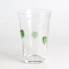 China Handmade clear 12oz beer beverage glass drinking tumbler with Clover 3D inlay decoration manufacturer