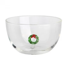 China Handmade 600ml 20oz glass bowl with 3D Christmas wreath Decoration inside manufacturer