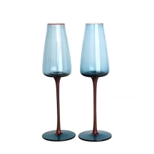China Cobalt blue ribbed champagne glass flute set of 2 manufacturer