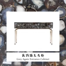 China Customization Grey Agate Drawer Face Entrance Cabinet Semi Precious Stone Furniture manufacturer