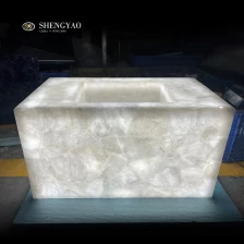 China Backlit White Crystal Quartz Wash Basin,Custom Translucent Semi Precious Stone Sink manufacturer