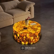 Cina Tavolo da centro cristallo giallo retroilluminato, produttore di tavoli in pietra semi traslucido produttore