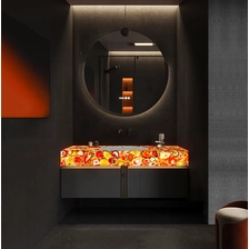 中国 豪華なバックライト付き赤瑪瑙洗面台、半透明の宝石の化粧台カウンタートップ メーカー