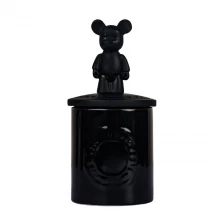 China 5oz Ceramic Votive Candle Jar With Lid Black Gloomy Bear manufacturer