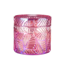 China Iron Plating Pink Color Glass Candle Holder With Lid For Grapefruit Soy Candle manufacturer