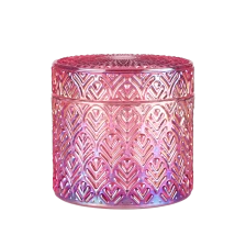 China 6oz Embossed Pattern Glass Candle Jar With Lid Empty manufacturer