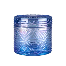 China 6oz Textured Glass Candle Jar With Lid Lapis Bergamot manufacturer