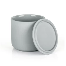 China Light Grey Porcelain Candle Container With Lid manufacturer