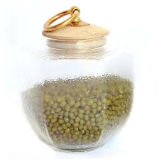 China 17oz hammered  storage jar with cork lid borosilicate glass manufacturer