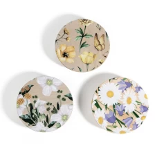 China Deckel aus rohem Kiefernholz mit CMYK-Druckblumen für Kerzenglas Hersteller