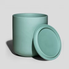 China Nordic Teal Ceramic Candle Jar With Lid manufacturer