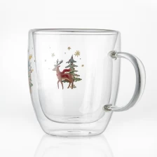 China Borosilicate Double Walled Glass Coffee Cup With Handle For Holiday manufacturer