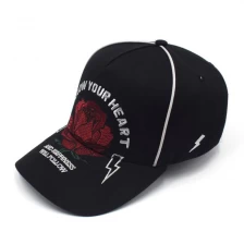 中国 5板玫瑰刺绣运动黑色棒球帽 制造商