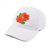 China 6 panels plain flower embroidery white dad hat manufacturer