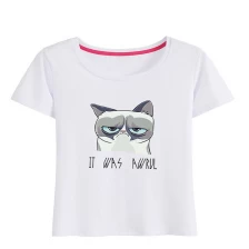 China Camisa de algodão bonito do gato dos desenhos animados para mulheres fabricante