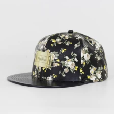 China Custom hawaii floral pattern printing leather strap snapback cap hat manufacturer