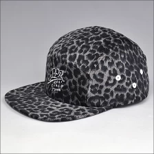 China Embroidery leopard 5 panels hat wholesale manufacturer
