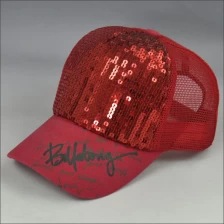 China Sequin embroidery vogue trucker cap manufacturer