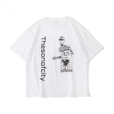 China Verão branco solto robô gráfico impressão camiseta para mulheres fabricante