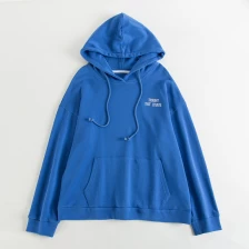 China Blue Basic Dames Oversized Simple Embroidery Hoodies fabrikant