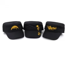 China gold embroidery black military cap custom manufacturer