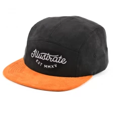 China two tone suede 5 panels cap design embroidery wholesale manufacturer
