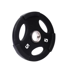 China Colored Barbell Weight Plate RUBBER CoverThree Hand Grips Weight Plates Weight Lifting manufacturer