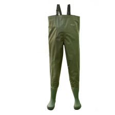 China CW007 Green water proof slip resistant nylon PVC coating men fishing waders with pvc boots manufacturer
