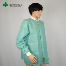 الصين الصين مصنع للمعطف المختبر مع الأصفاد متماسكة، يمكن التخلص منها معطف المختبر الأخضر مع جيوب، PP50g محبوكة المعاطف مختبر بالجملة للبالغين الصانع
