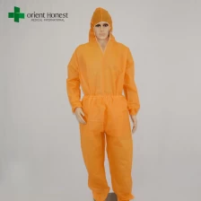 China China factory orange disposable coveralls,wholesaler two pieces orange pp coveralls,disposable hooded orange work suits manufacturer