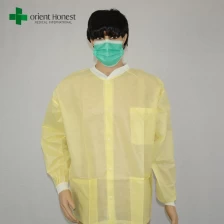 China China Hersteller für gute Qualität Laborkittel, gelbe Farbe Kitteln mit Baumtaschen, CE ISO-zertifiziert Einweg-Krankenhaus Laborkittel Hersteller