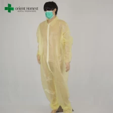 الصين مصنع الصين غير المنسوجة المآزر المتاح، المتاح PE المغلفة PP المعطف الأصفر، المعطف الطبية القابل للتصرف مع ذوي الياقات البيضاء الصانع