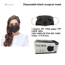 Cina Masker medis hitam sekali pakai 3ply untuk produsen rumah sakit pabrikan