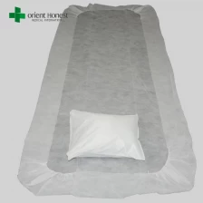 China descartável non fabricante do grupo resistente à chama tampa descartável travesseiro e lençol, preços descartáveis ​​lençóis hotel barato, folha de cama tecidas fabricante