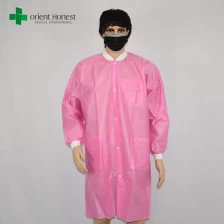 Cina berwarna jas lab dengan rajutan manset, pabrik custom made jas lab merah muda, berkualitas baik produsen vistor coat pabrikan