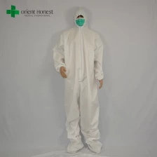 China macacões brancos descartáveis ​​com tampa boot, roupas de proteção química, SF roupas descartáveis ​​fornecedor fabricante