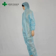 China non woven disposable water retardant coverall,light blue PE disposable coverall, China wholesaler disposable coverall with sleeve manufacturer