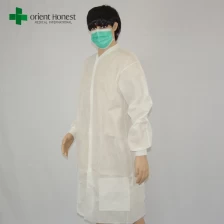 China jaleco branco com punho de malha, China jalecos personalizados descartáveis, batas de laboratório descartáveis ​​para venda fabricante