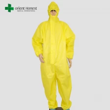 China yellow disposable protective coverall ,yellow plastic waterproof coveralls,disposable coverall without boot manufacturer