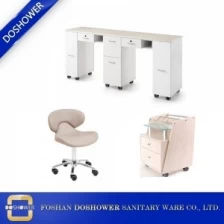 China mesa de manicure dupla com tampos em granito e cadeiras de unha polonês display station DS-1444 SET fabricante